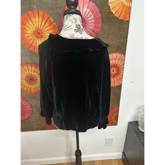Niche Nilgun Derman Black Velvet Top W/ Ruffle Collar Romantic Goth Victorian M - Picture 5 of 6